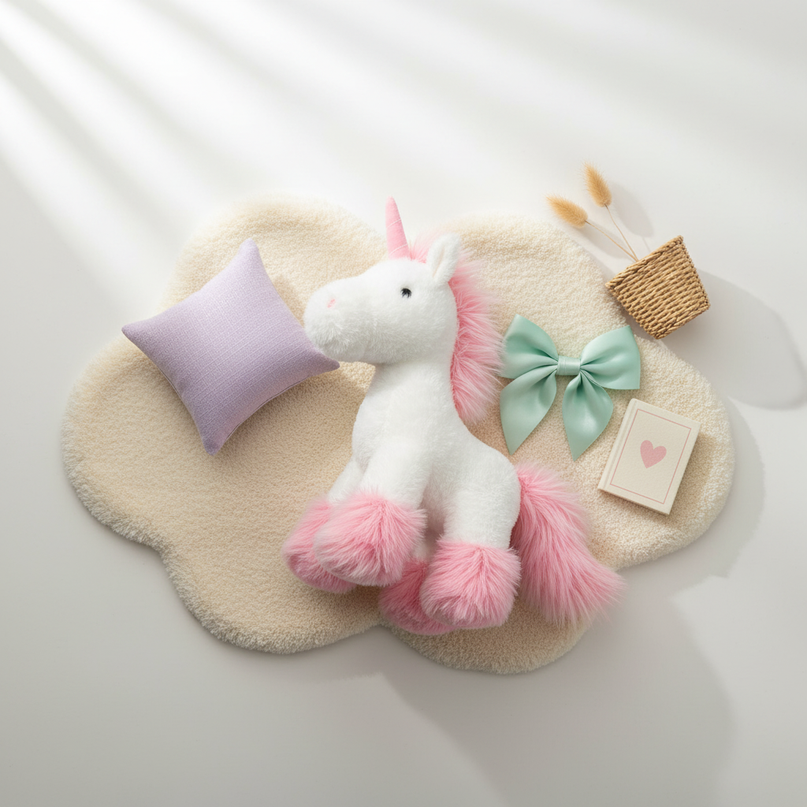 pink standing unicorn plush - flat-lay