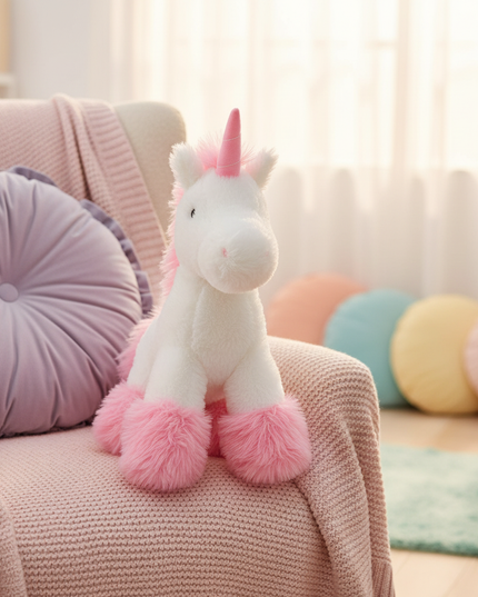pink standing unicorn plush - lifestyle