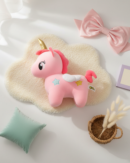 pink star unicorn plush - flat-lay