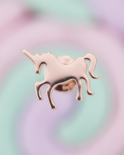 pink steel unicorn earrings - detail