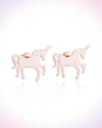 pink steel unicorn earrings - white-bg