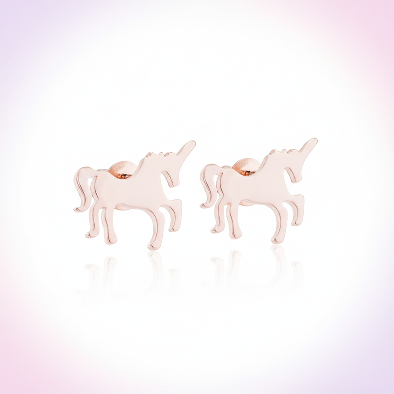 pink steel unicorn earrings - white-bg