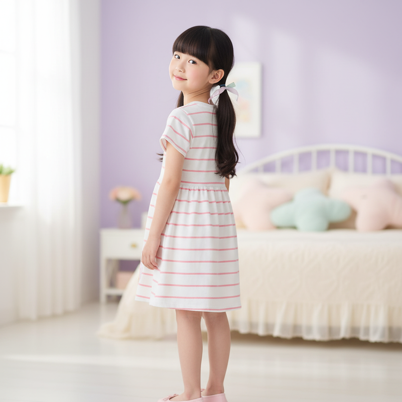 pink striped unicorn dress - back