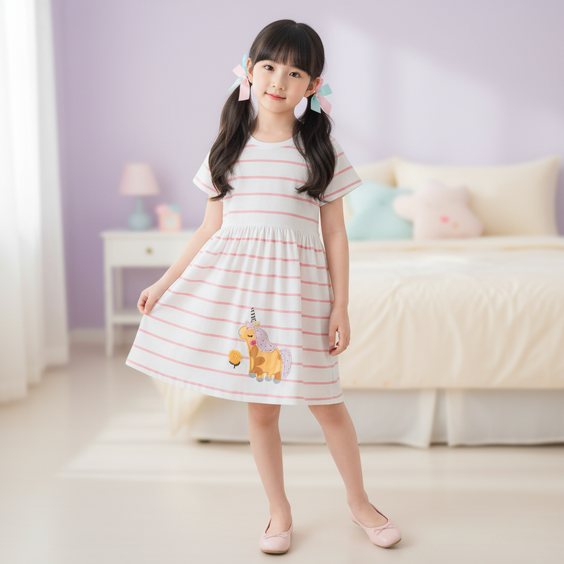 pink striped unicorn dress - front