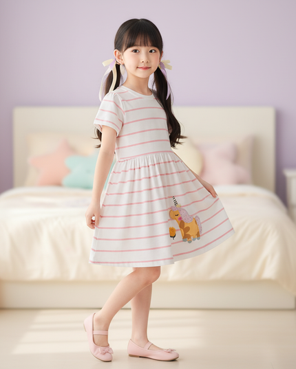 pink striped unicorn dress - three-quarter