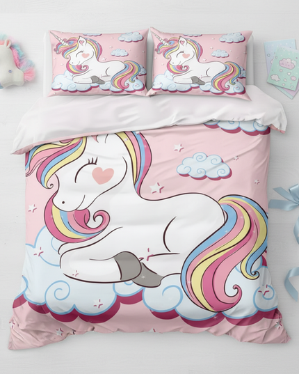 pink sweet sleep cloud unicorn bedding - flat-lay