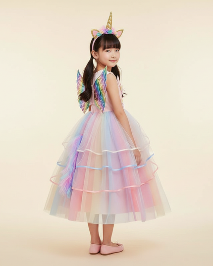 pink unicorn 3 piece dress set - back