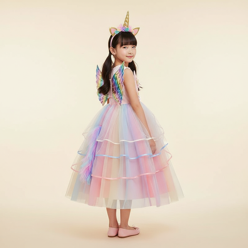 pink unicorn 3 piece dress set - back