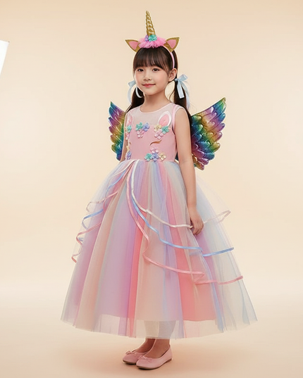 pink unicorn 3 piece dress set - detail