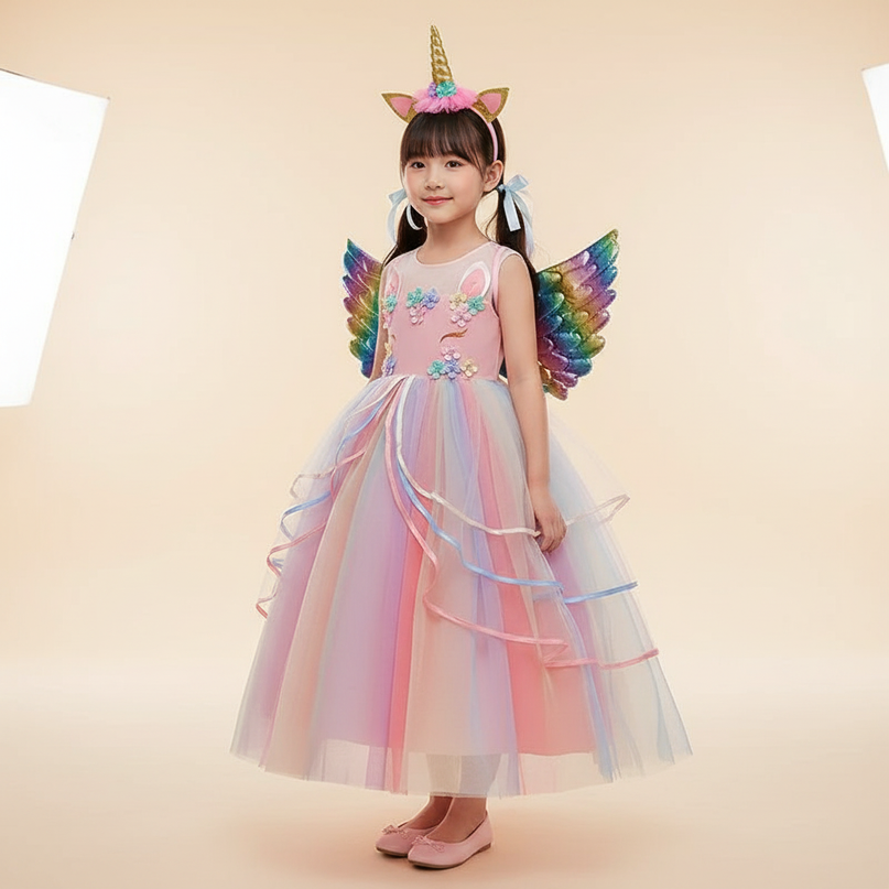 pink unicorn 3 piece dress set - detail