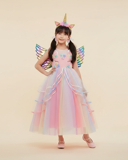pink unicorn 3 piece dress set - front