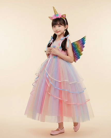 pink unicorn 3 piece dress set - three-quarter