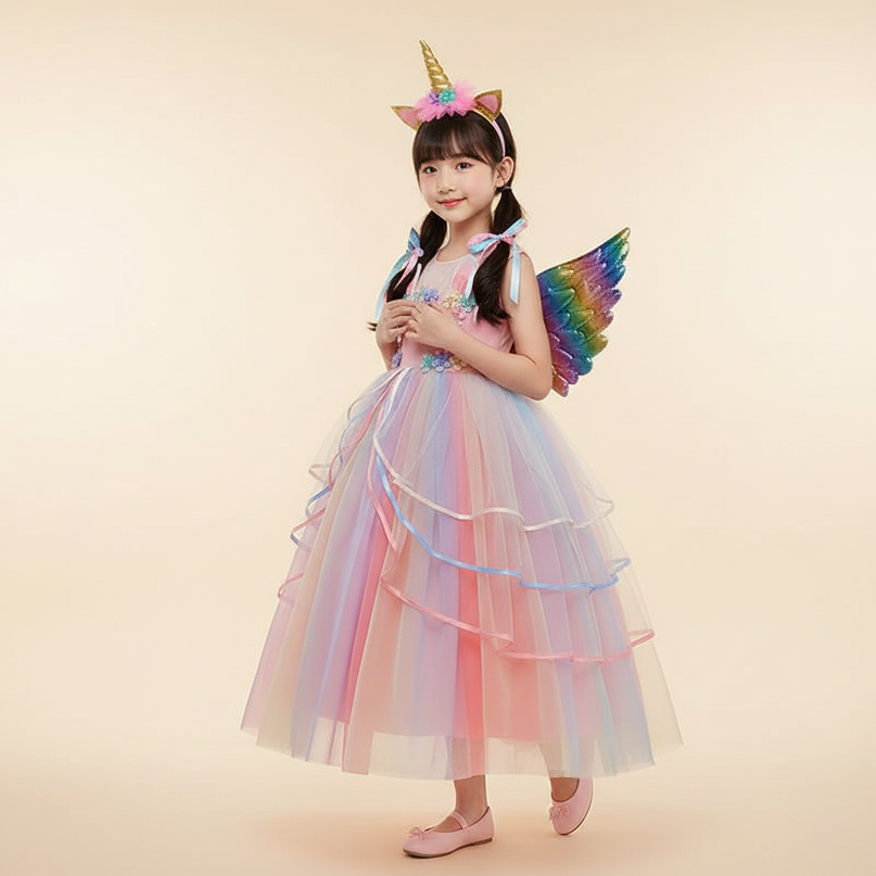 pink unicorn 3 piece dress set - three-quarter