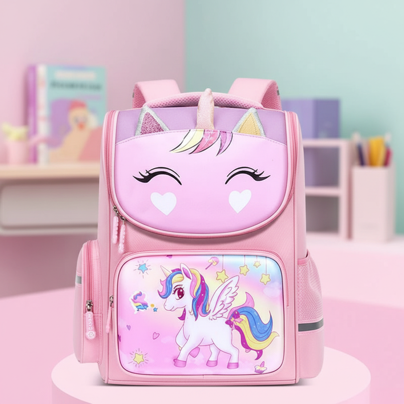 pink unicorn 3d school backpack - detail