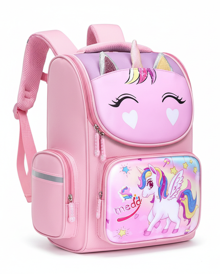 pink unicorn 3d school backpack - white-bg