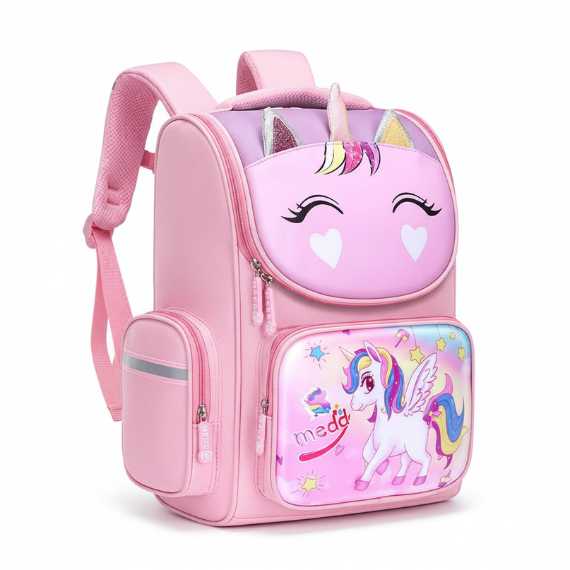 pink unicorn 3d school backpack - white-bg