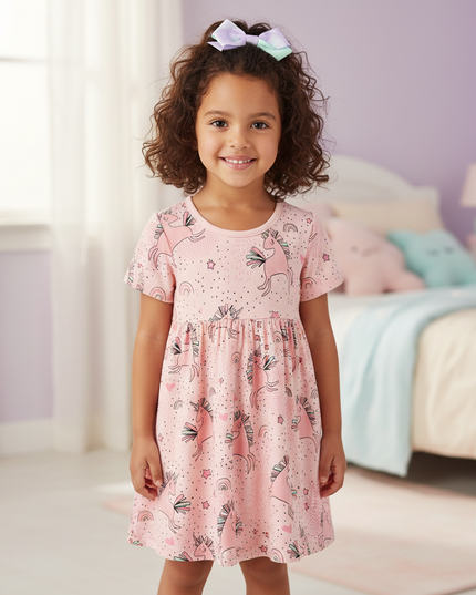 pink unicorn all over print dress - detail