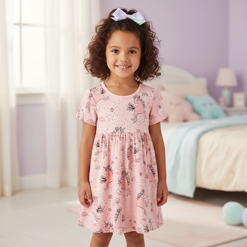 pink unicorn all over print dress - detail