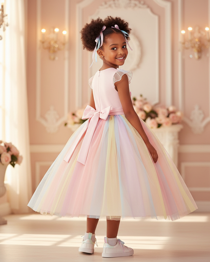 pink unicorn applique dress - back