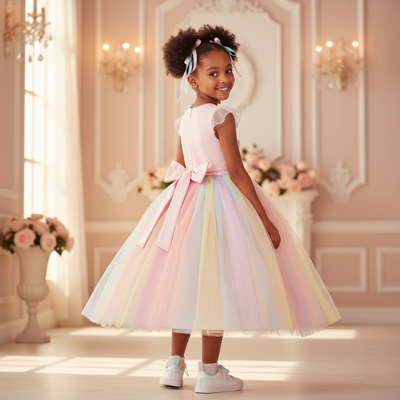 pink unicorn applique dress - back