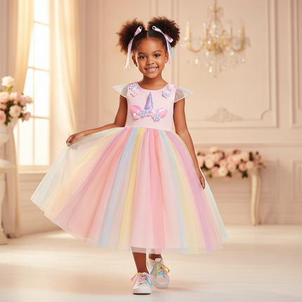 pink unicorn applique dress - front