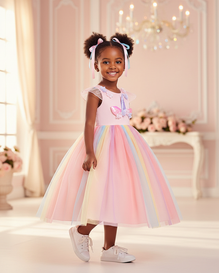 pink unicorn applique dress - three-quarter