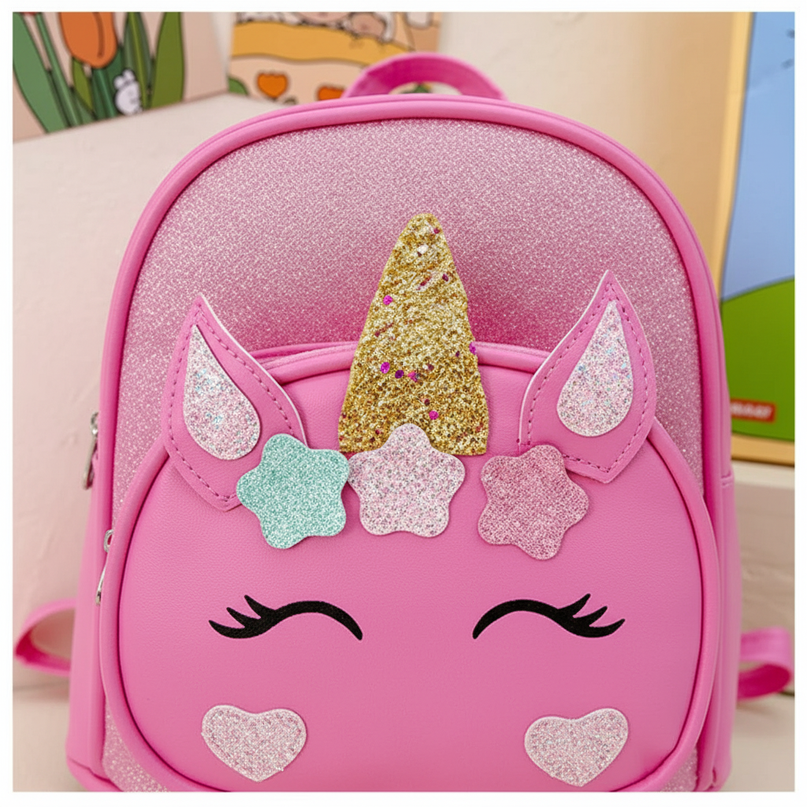 pink unicorn backpack - detail