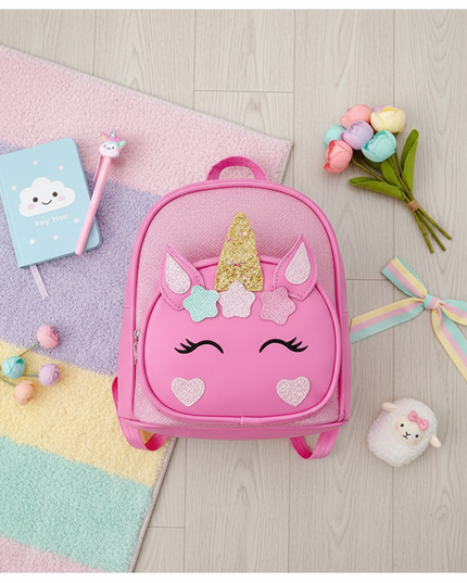 pink unicorn backpack - flat-lay