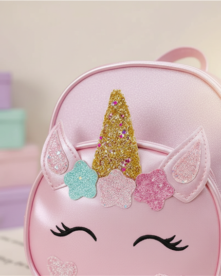 pink unicorn backpack with name - detail