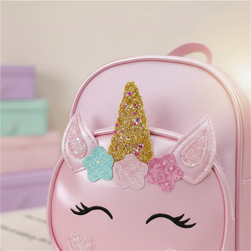 pink unicorn backpack with name - detail