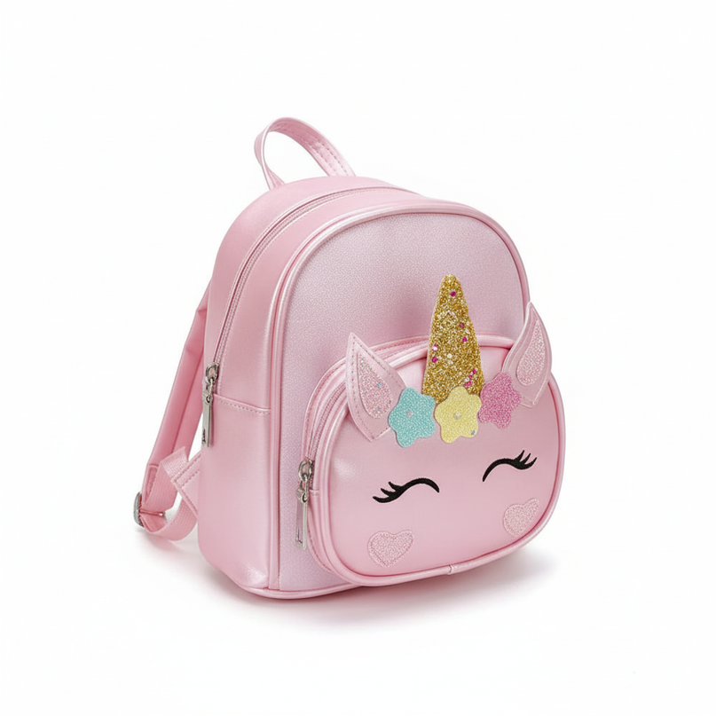 pink unicorn backpack with name - white-bg