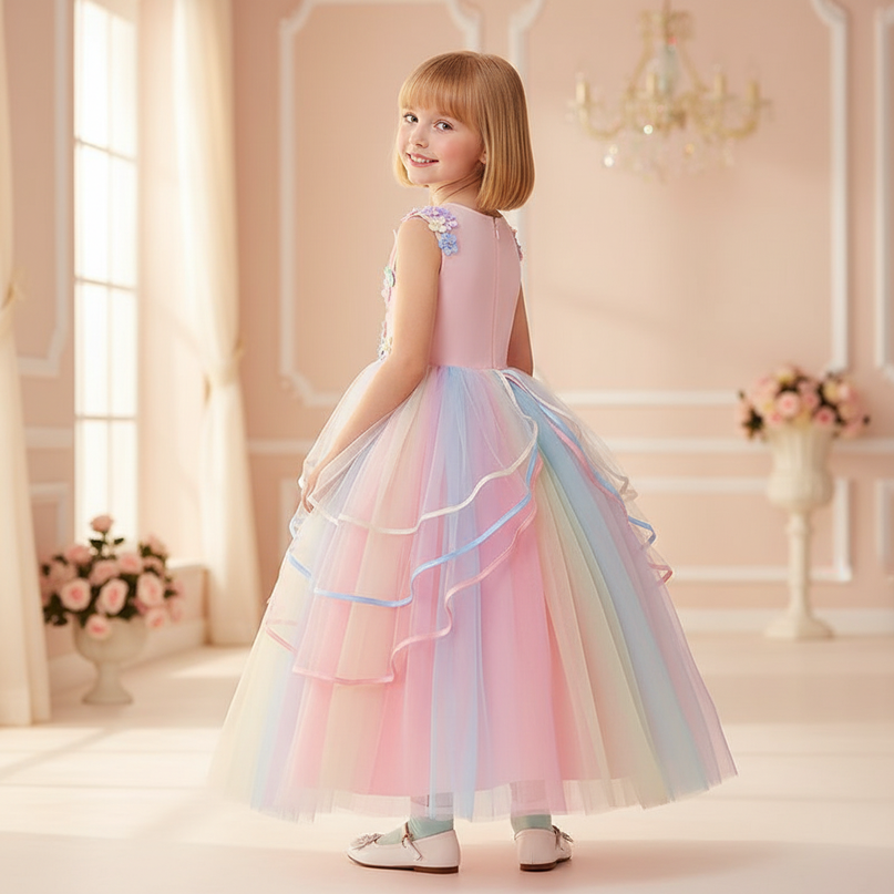 pink unicorn ball gown dress - back