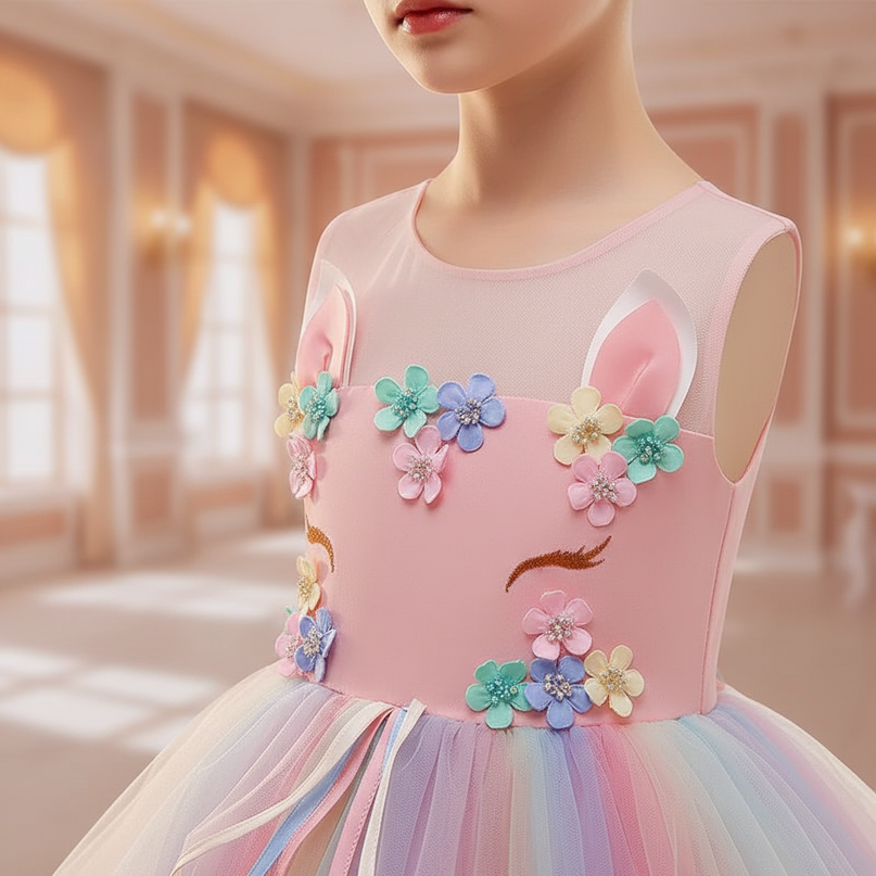 pink unicorn ball gown dress - detail