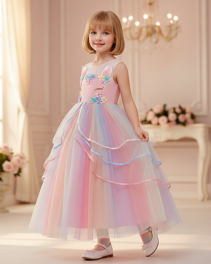 pink unicorn ball gown dress - front