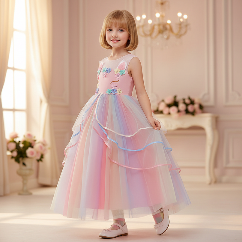pink unicorn ball gown dress - front