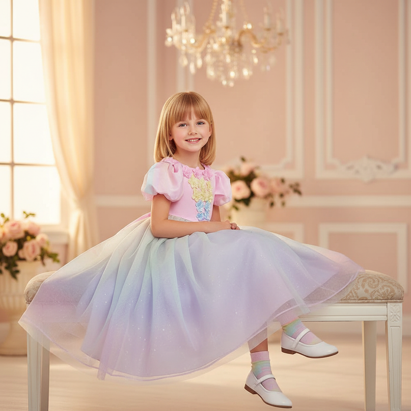pink unicorn ball gown dress girls - sitting