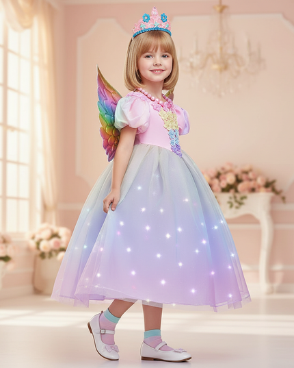 pink unicorn ball gown dress girls - three-quarter