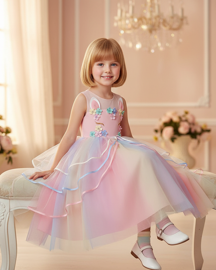 pink unicorn ball gown dress - sitting