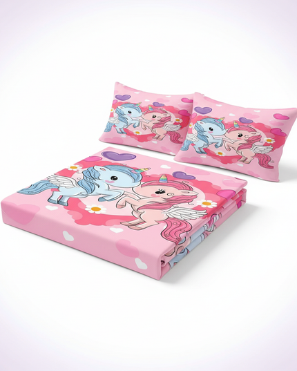 pink unicorn bed sheet set - white-bg