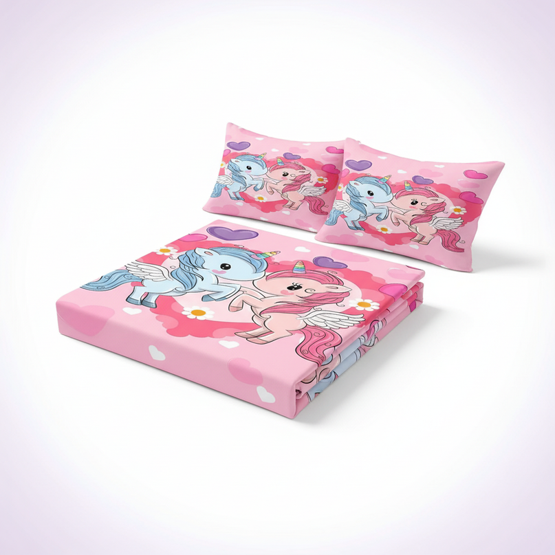 pink unicorn bed sheet set - white-bg