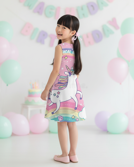 pink unicorn birthday dress - back