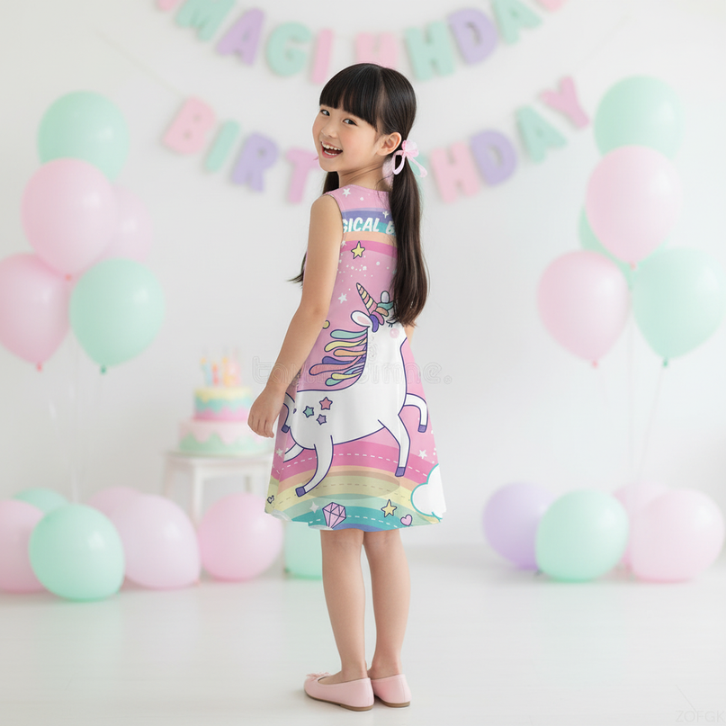 pink unicorn birthday dress - back
