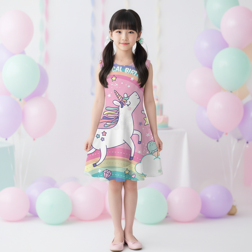 pink unicorn birthday dress - detail