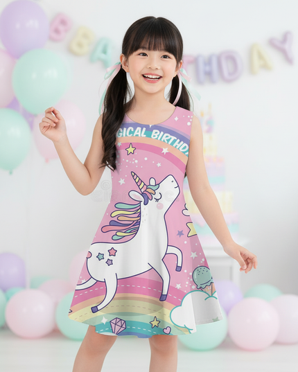 pink unicorn birthday dress - front