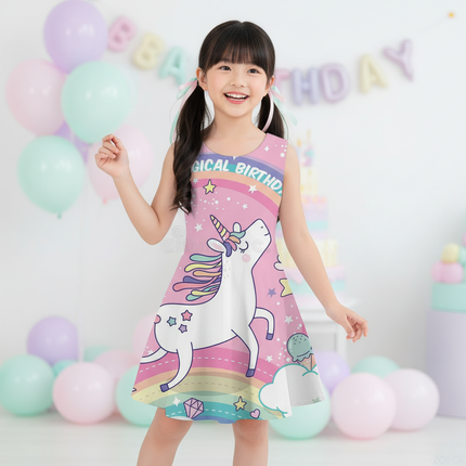 pink unicorn birthday dress - front