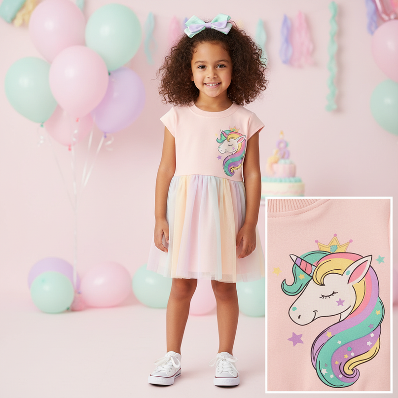 pink unicorn birthday party dress - detail
