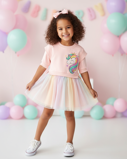 pink unicorn birthday party dress - front