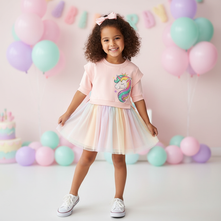 pink unicorn birthday party dress - front