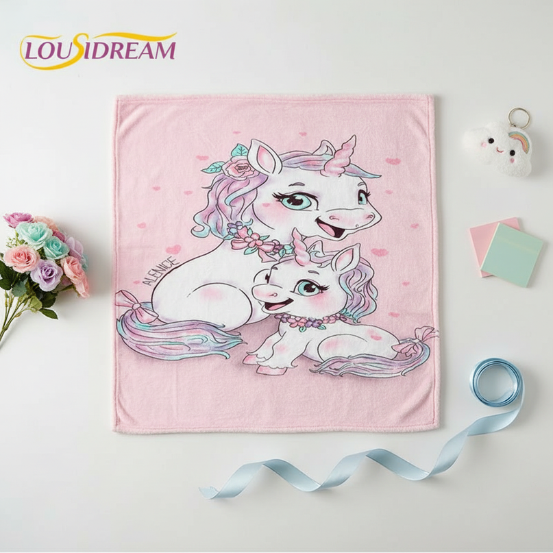 pink unicorn blanket - flat-lay