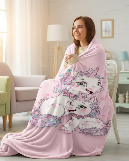 pink unicorn blanket - in-use